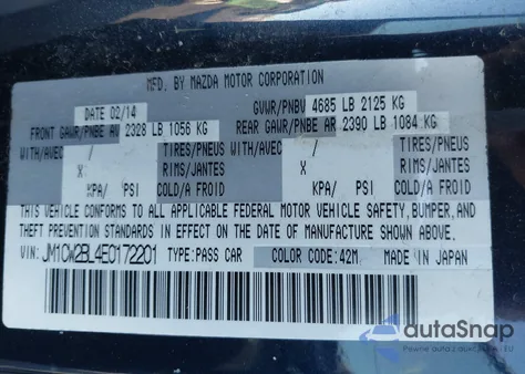 2014 Mazda Mazda5 Sport from USA, damaged, VIN JM1CW2BL4E0172201